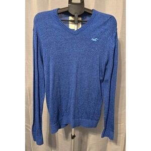 Hollister Men's Large V Neck Pullover Sweater Heathered Blue